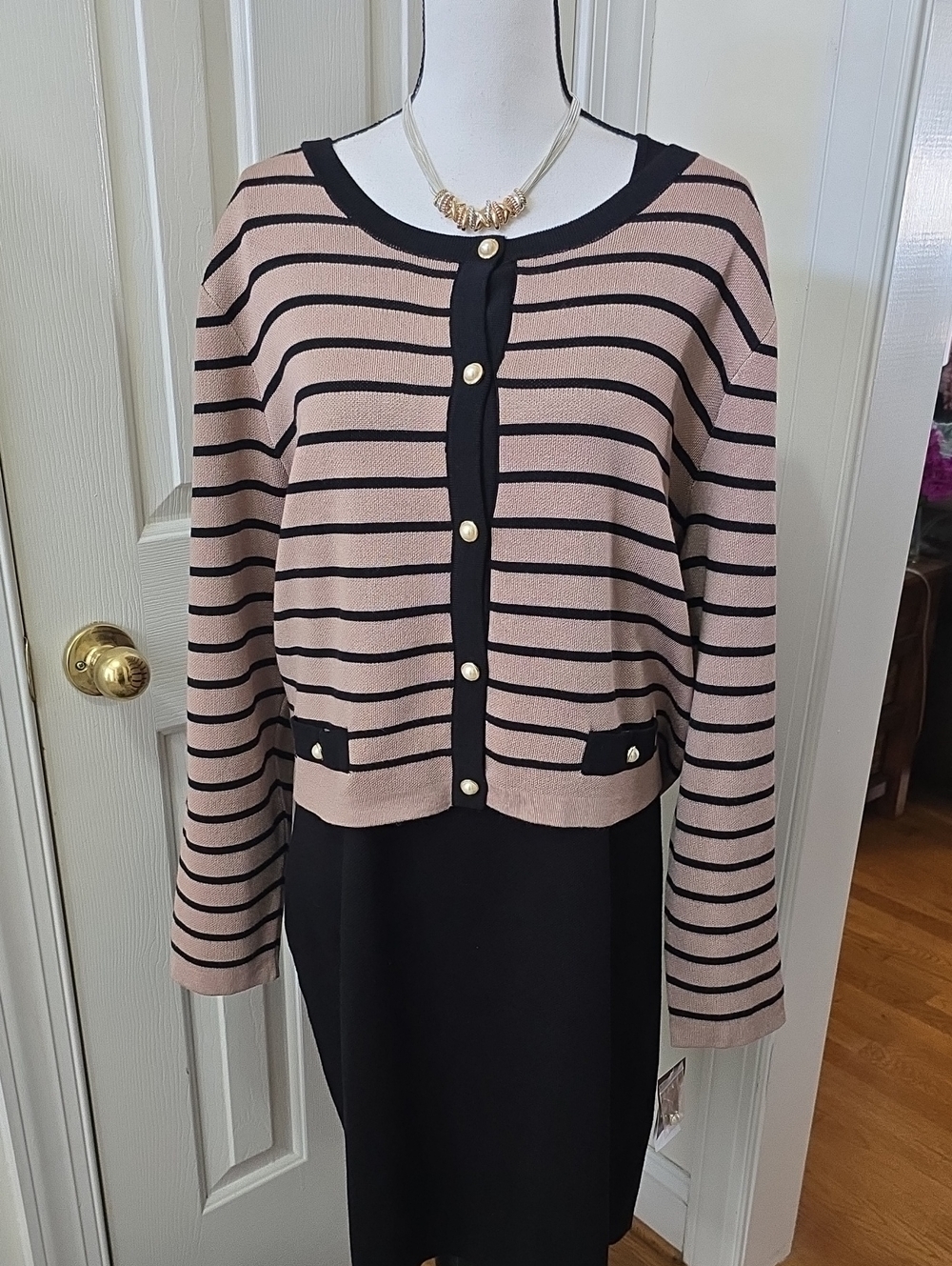MELONIE BRAND WOMEN'S PLUS SIZE BLACK AND TAN KNIT DRESS WITH CARDIGAN SIZE 3X